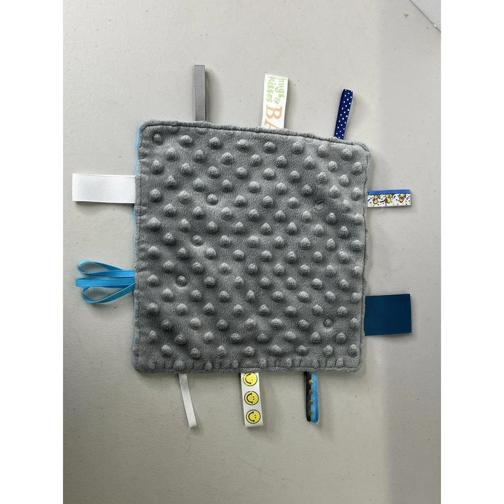 Adorable Baby  gray/blue taggie Baby Security Blanket Lovey Comforter Minky Dot